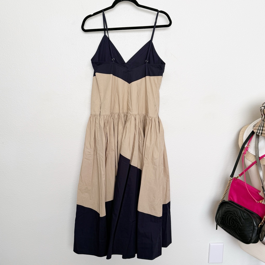 Lee Mathews Elsie Bicolor Cotton Midi Cami Dress Navy Sand Size 1 — image 3 of 8